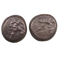 Group of two (2) 465-430 BC Pamphylia, Aspendos silver Staters. Obverses: both feature a warrior,...