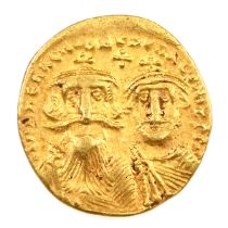 610-641 AD Byzantine Empire Heraclitus and Heraclius Constantine gold Solidus. Obverse: facing bu...