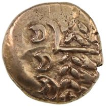 65-58 BC Celtic early uninscribed gold Belgae Chute type Stater (S 22). Obverse: wreath motifs wi...