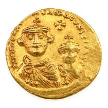 610-641 AD Byzantine Empire gold Solidus of Heraclitus and Heraclius Constantine. Obverse: facing...