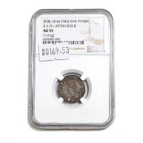 978-1016 Athelred II silver London mint Penny, moneyer: Edsige, graded AU 55 by NGC (S 1151, BMC ...