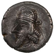 100-50 BC Kingdom of Persis, Vashir (Oxathres) I silver Hemidrachm. Obverse: diademed and bearded...