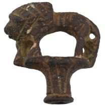 c43-300 AD Roman copper alloy zoomorphic lion hairpin. The lion's mane is detailed with chevron g...