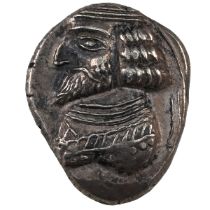 100-50 BC Kingdom of Persis, Oxathres (Vashir) I silver Hemidrachm. Obverse: diademed and bearded...