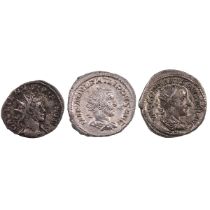 Group of three (3) mid-3rd century AD Roman Empire silver Antoninianus. Includes (1) Philip I (4....