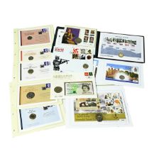 Group of seven (7) UK coin and stamp covers and sets in silver and cupronickel. Includes (1) 1996...