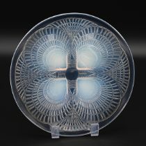 Lalique 'Coquille' iridescent glass plate/shallow form bowl with four scallop shell pattern, stam...