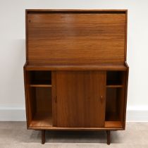 Mid-Century Herbert Gibbs teak slimline bureau - circa 1960, having a lockable (key present) drop...