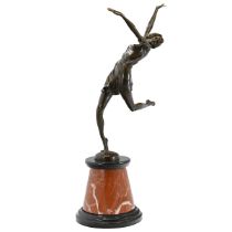 After Bruno Zach - an Art Deco stye bronze figure of a leaping dancer mounted on a conical form r...