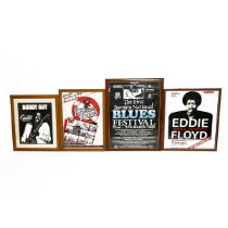 Group of framed vintage music posters relating to Blues including : Lonnie Brookes, Son Seals, Bu...