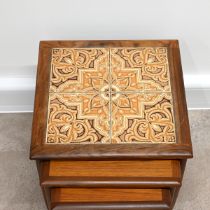 Mid century set of G-Plan "Tingley" teak nesting tables, the largest having a top of 4 inset tile...