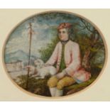 German or Austrian School, late 18th Century. A Miniature Pastoral Portrait of a youthful Gentlem...