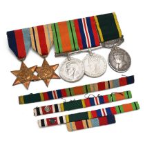 WW2 Medal on bar: 1939-45 Star, Africa Star, Defence Medal, 1939-1945 War medal, Territorial Meda...