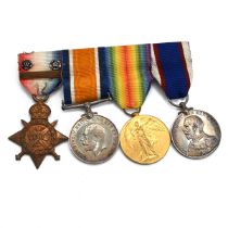WW1 Military medals on bar- 1914 with bar and two roses, Defence, Victory & Fleet Reserve Long Se...