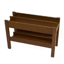 Mid Century dark teak magazine rack of two compartments. H 36cm, W 51cm, D 21cm.