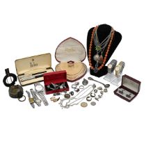 A good collection of costume jewellery to include various necklaces, watches, gold leaf and other...