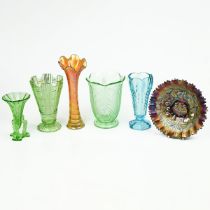 Collection of early 20th Century glassware including: pale blue glass Art Deco Chevron vase by Da...