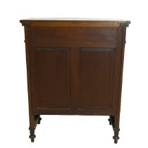 An Edwardian bow-fronted rosewood cabinet with long drawer over two cupboard doors, all inlaid wi...