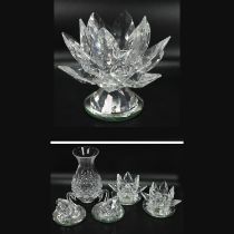 Glassware to include a collection of Swarovski glass comprising: A large (12cm) Waterlily candle ...