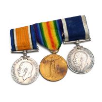 Military Medals on bar- WW1 Victory, Defence & Long Service and Good Conduct. Presented to: C.A. ...