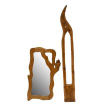 Two late 20th century carved oak framed mirrors - the first tall, slender, flame shape, H 178cm, ...