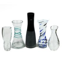 Collection of 20th Century glass vases to include: two clear glass vases with ripple effect, in t...