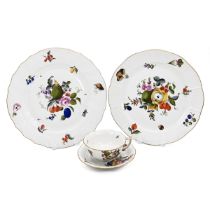 Two Herend fruit and flowers patterned plates and a similar cup and saucer. (4)