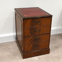 Mahogany 2 drawer filing cabinet with tooled red leather insert to top. The drawer fronts designe...