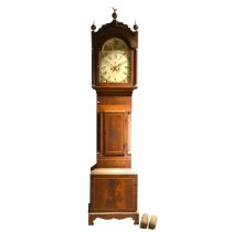 19th Century 8 day longcase clock with arched painted 12" dial, Roman numerals, man fishing in a ...