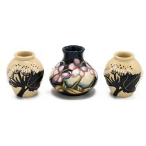 Moorcroft - three miniature vases. The first "Summer Rosette" by Kerry Goodwin, 2011. Height 6cm,...