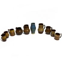 A collection of vintage pottery by Peter Holdsworth from the Ramsbury Pottery to include 4 x jugs...