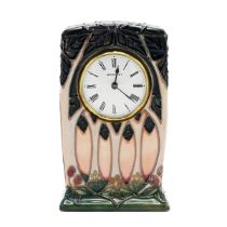 Moorcroft "Cluny" pattern mantle clock, 1993,  with quartz movement. Impressed Moorcroft marks, d...