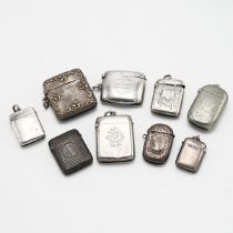 A collection of 9 silver vesta cases, various dates and makers, 196 grams