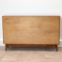 Mid-Century Minty of Oxford teak glass fronted double bookcase. H 86cm, W 135cm, D 29cm.