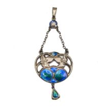 An Edwardian silver and enamel drop pendant by Charles Horner, marks worn, probably 1909
