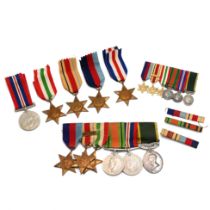 WW2 UK medals. Medals on bar inc miniatures- 1939-45 Star, Africa Star with 8h Army bar, Italy St...