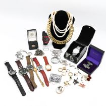 A collection of costume jewellery and watches including in an automatic Seiko