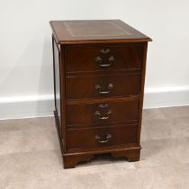 Mahogany 2 drawer filing cabinet with tooled brown leather insert to top. The drawer fronts desig...