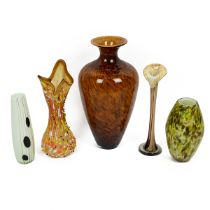 20th Century art glass vases to include: A floor standing baluster form vase with flare rim in to...