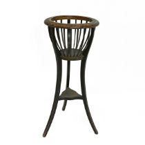 Edwardian Basket style Jardiniere stand in stained  hardwood. H 87cm, D 38cm.