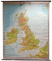 A mid century Westermann Wall Map of the British Isles - canvas supported on ebonised wooden pole...