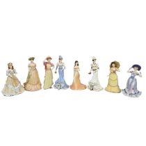 A collection of 8 Bisque ware figurines including 3 x Coalport "Age of Elegance", 3 x "The Welsh ...