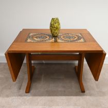 Mid Century Teak dining table by Gangsgo Mobler, Denmark, with inlaid geometric ceramic tiles wit...