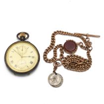 A 9ct rose gold Albert watch chain and spinner fob with two silver coins, along with a sterling s...