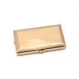 Asprey & Co - A 9ct yellow gold rectangular lady's double compact, of plain form, opening to reve...