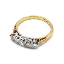 An 18ct gold and diamond five stone ring, set with five brilliant cut stones, totalling approxima...