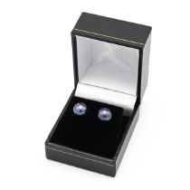 A pair of 9k yellow gold and Tahitian pearl stud earrings, each pearl approximately 9.4mm, post a...
