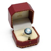 A 9 carat white gold blue topaz and sapphire cluster dress ring, finger size R 1/2, 4.6g gross.   J