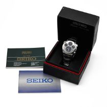 Seiko Sportura Kinetic 100m Chronograph wristwatch Cal. 9T82. Stainless steel body and strap. Dis...