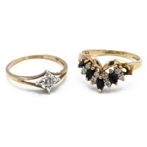 A 9 carat gold illusion set diamond ring; and a 9 carat gold sapphire and cubic zirconia ring; 3....